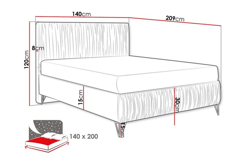 Gortin Rammeseng 140x200 cm - Beige - Møbler - Senge - Boxmadras & boxseng