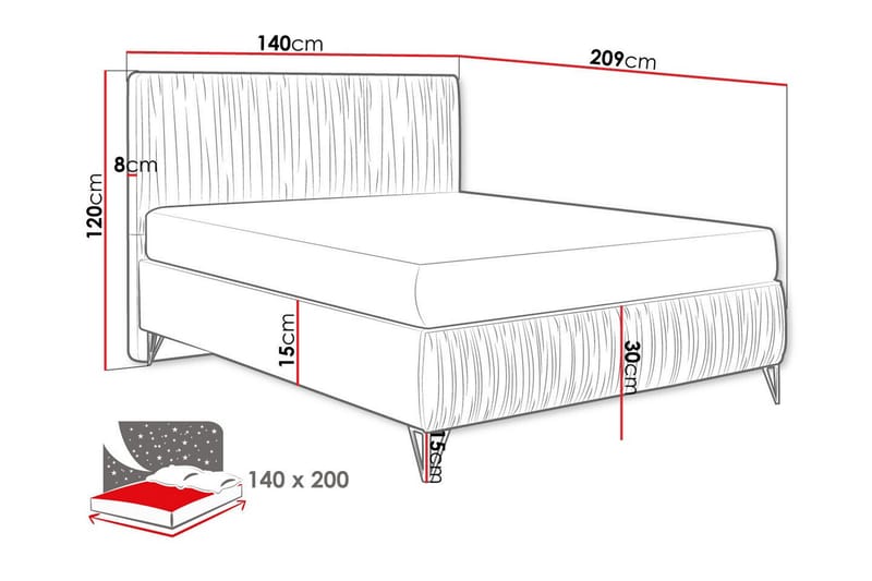 Gortin Rammeseng 140x200 cm - Lyserød/Beige - Møbler - Senge - Boxmadras & boxseng