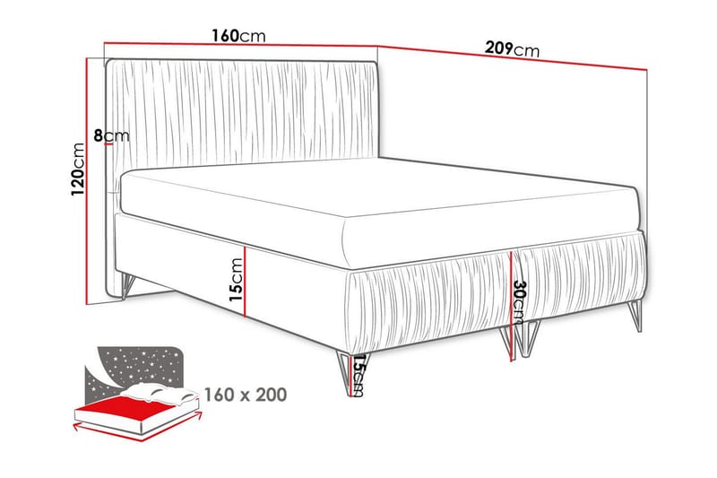 Gortin Rammeseng 160x200 cm - Beige - Møbler - Senge - Boxmadras & boxseng