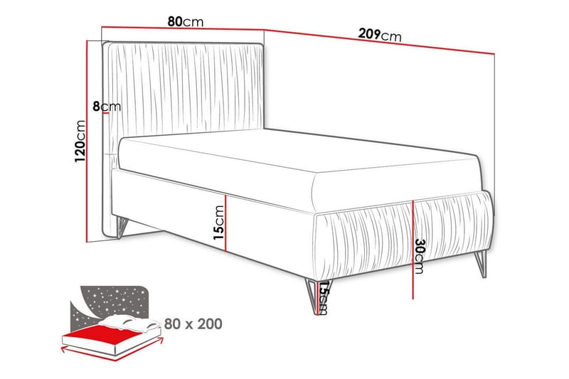 Gortin Rammeseng 80x200 cm - Orange - Møbler - Senge - Boxmadras & boxseng