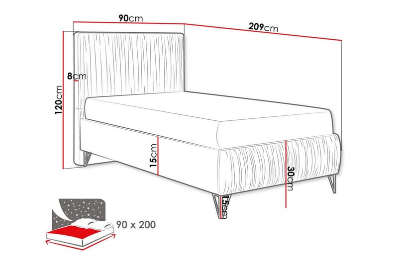 Gortin Rammeseng 90x200 cm - Beige - Møbler - Senge - Boxmadras & boxseng