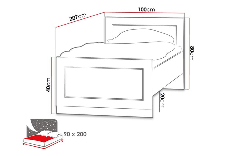 Tadeusz Rammeseng 205x100x90 cm - Møbler - Senge - Boxmadras & boxseng