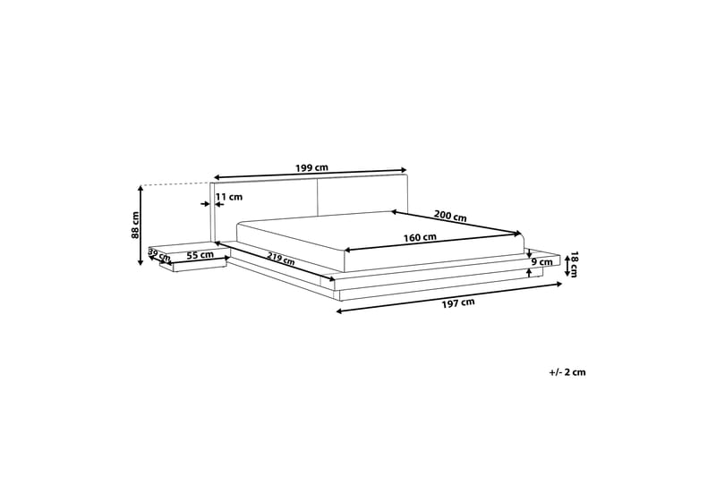 Zen Dobbeltseng 160x200 cm med Sengbord LED-belysning - Brun - Møbler - Senge - Sengeramme & sengestel