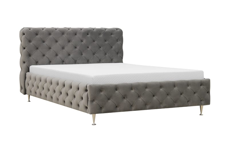 Chesterfield Komplet Sengesæt Sengeramme med Madras 140x200 cm - Grå - Møbler - Senge - Komplet sengepakke