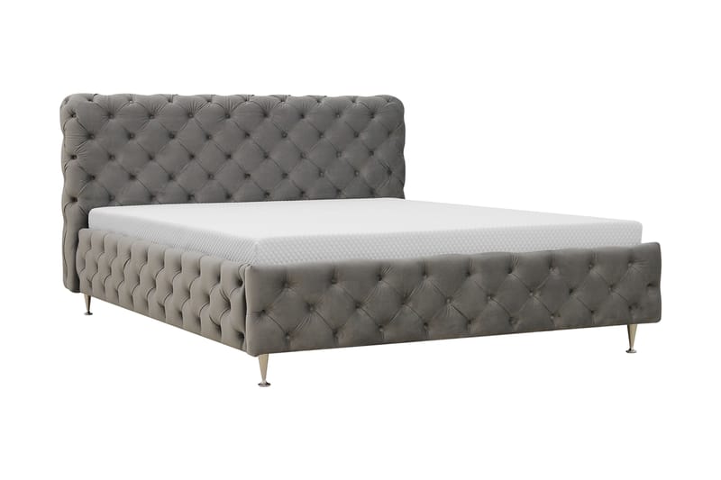 Chesterfield Komplet Sengesæt Sengeramme med Madras 160x200 cm - Grå - Møbler - Senge - Komplet sengepakke