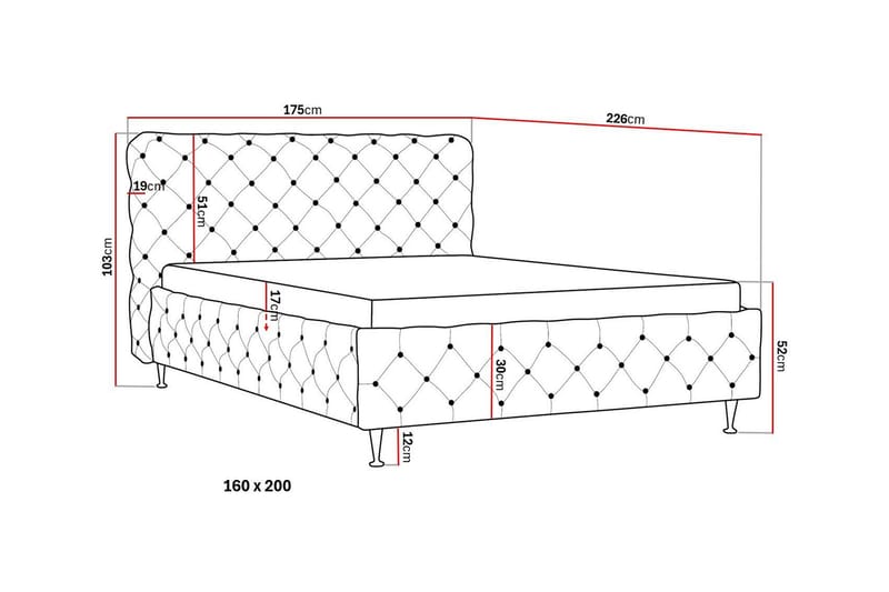 Chesterfield Komplet Sengesæt Sengeramme med Madras 160x200 cm - Grå - Møbler - Senge - Komplet sengepakke