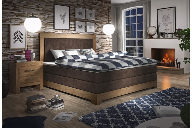 Malcom Kontinentalseng 160x200 Kunstlæder - Brun - Komplet sengepakke - Kontinentalsenge - Dobbeltsenge