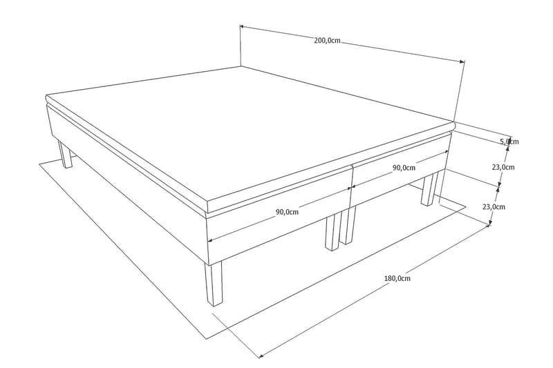 Viken Bas Rammel 180x200cm - Beige, Konade sorte ben - Dobbeltsenge - Boxmadras & boxseng