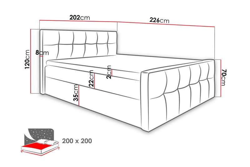 Doncaster Sengepakke Kontinentalseng 200x200 cm - Rød - Møbler - Senge - Komplet sengepakke