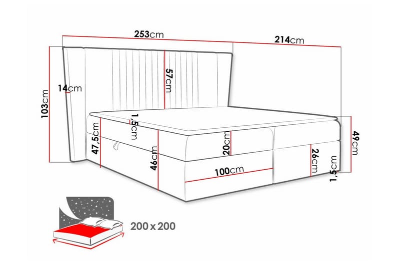 Boisdale Kontinentalseng 200x200 cm - Lyseblå/Mørkeblå - Møbler - Senge - Familieseng