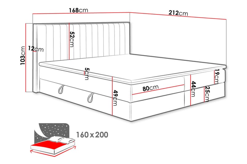 Kontinentalseng HARMONY 160x200 - Beige - Komplet sengepakke - Seng med opbevaring - Dobbeltsenge - Familieseng