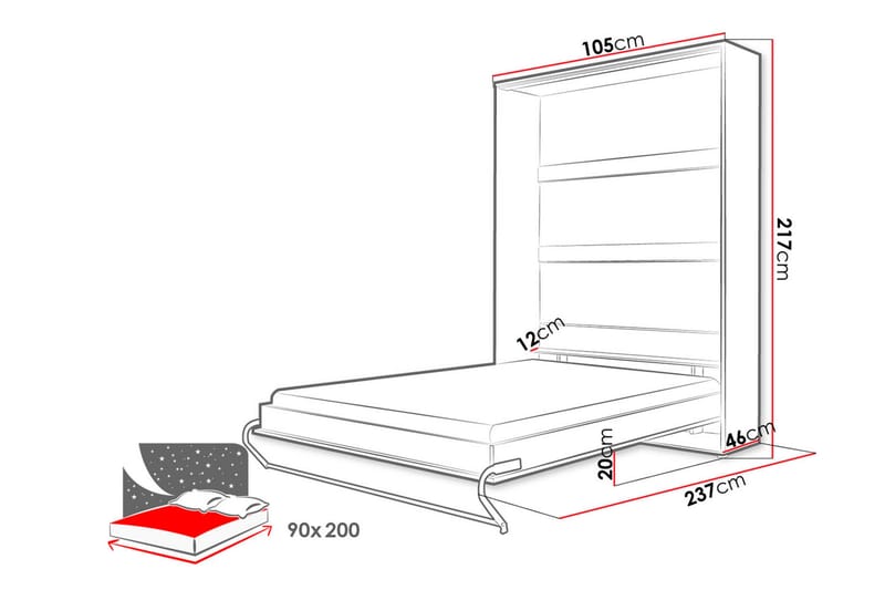 Concept Pro Skabsseng 237x104x217 cm - Hvid - Møbler - Senge - Gæsteseng & ekstraseng - Sengeskab