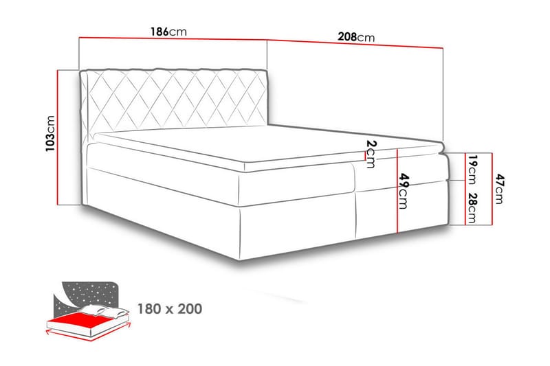 Gabin Sengepakke Kontinentalseng 180x200 cm - Rød - Møbler - Senge - Komplet sengepakke