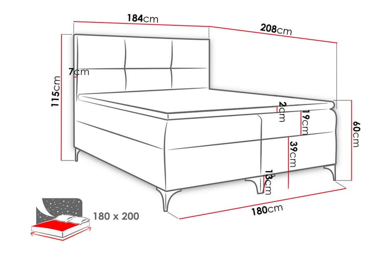 Galtebol Sengepakke Kontinentalseng 180x200 cm - Blå - Møbler - Senge - Komplet sengepakke