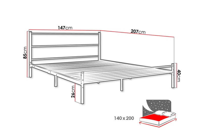 Garrick Sengeramme 140x200 cm - Hvid - Møbler - Senge - Sengeramme & sengestel