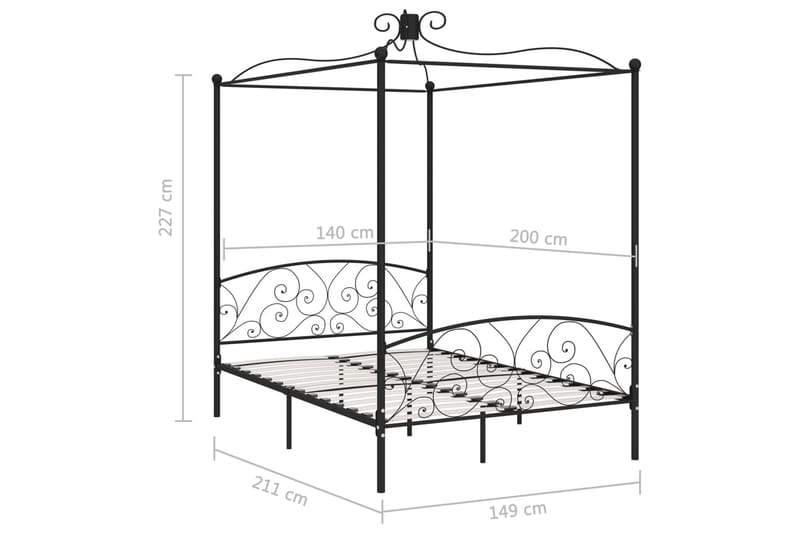 sengestel til himmelseng 140 x 200 cm metal sort - Sort - Møbler - Senge - Himmelseng