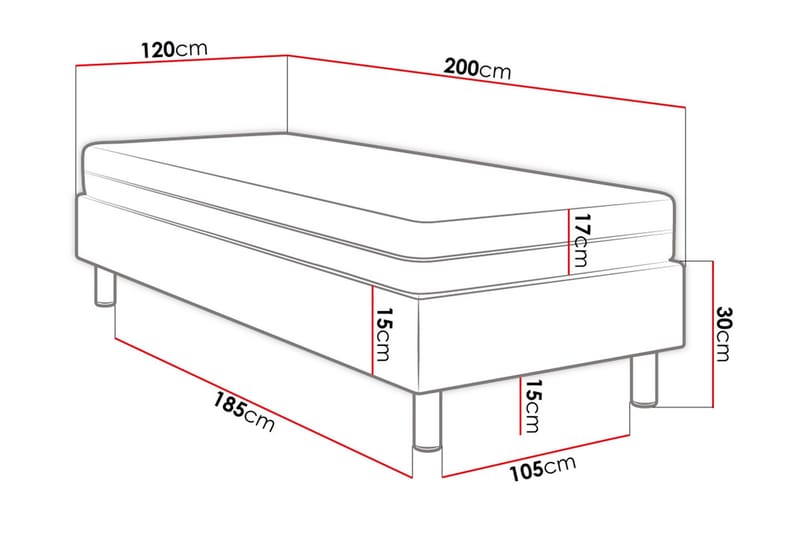 Adeliza Kontinentalseng 120x200 cm+Panel 40 cm - Sort - Komplet sengepakke