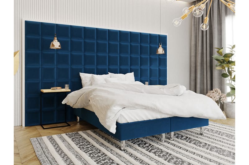 Adeliza Kontinentalseng 160x200 cm+Panel 30 cm - Blå - Komplet sengepakke - Enkeltsenge - Dobbeltsenge - Familieseng