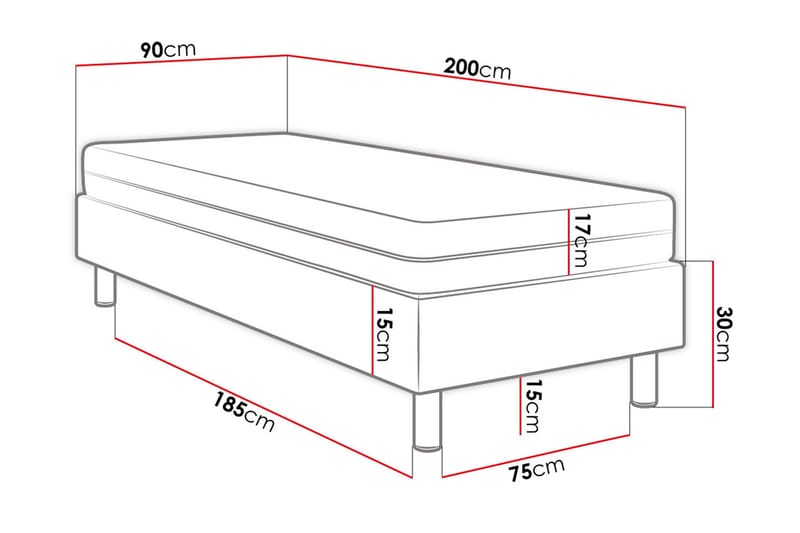 Adeliza Kontinentalseng 90x200 cm+Panel 60 cm - Grå - Komplet sengepakke - Enkeltsenge - Dobbeltsenge - Familieseng