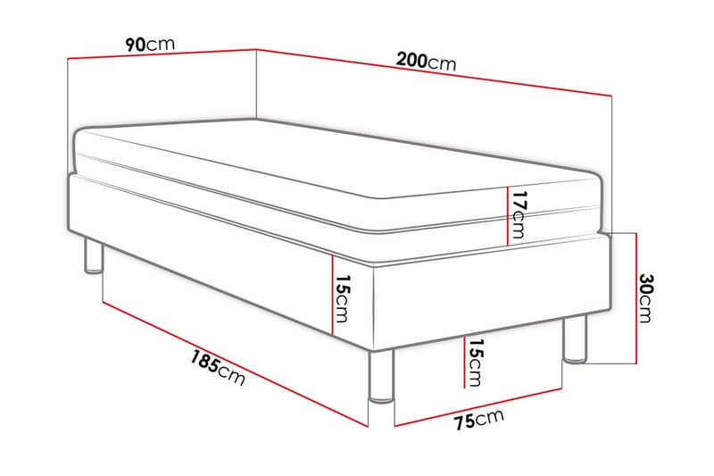 Adeliza Kontinentalseng 90x200 cm+Panel 60 cm - Grå - Møbler - Senge - Komplet sengepakke