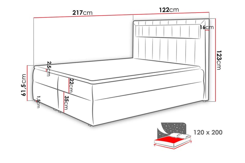 Kontinentalseng 120x200 - Sort - Møbler - Senge - Komplet sengepakke