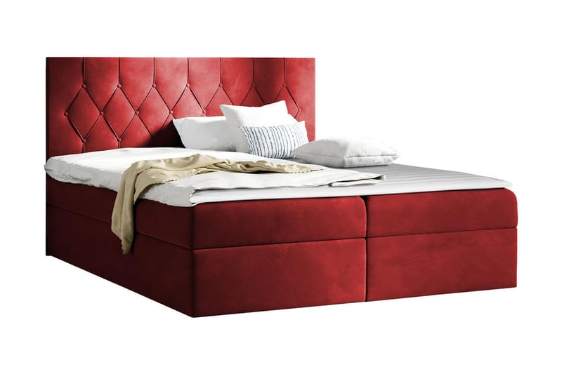 Kontinentalseng 164x208 cm - Rød - Komplet sengepakke - Seng med opbevaring