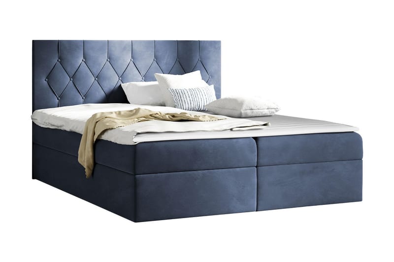 Kontinentalseng 204x208 cm - Blå - Komplet sengepakke - Seng med opbevaring - Dobbeltsenge - Familieseng
