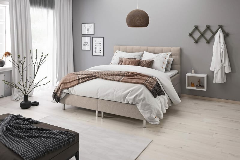 Montana Seng med Opbevaring 180x200 cm - Beige - Møbler - Senge - Komplet sengepakke