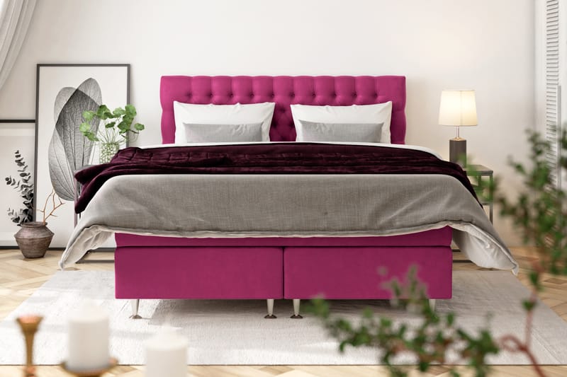 Celine kontinentalseng 120x200cm - Pink / Velour - Møbler - Senge - Komplet sengepakke