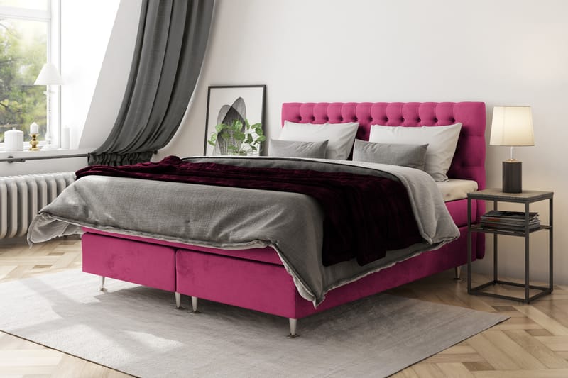 Celine kontinentalseng 120x200cm - Pink / Velour - Møbler - Senge - Komplet sengepakke