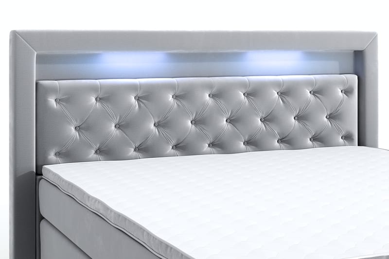 Hilton Lyx Velour Sengepakke 180x200 - Lysegrå - Møbler - Senge - Komplet sengepakke