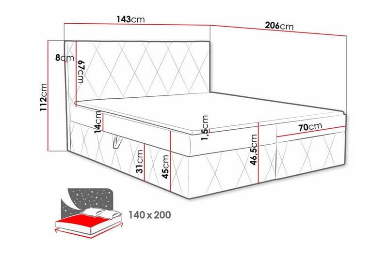 Kintore Kontinentalseng 140x200 cm - Gul - Møbler - Senge - Kontinentalsenge