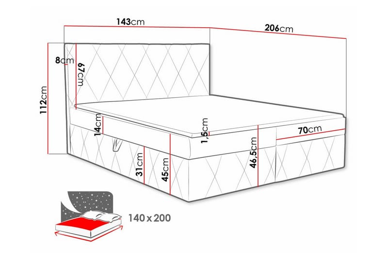 Kintore Kontinentalseng 140x200 cm - Mørkerød - Møbler - Senge - Kontinentalsenge