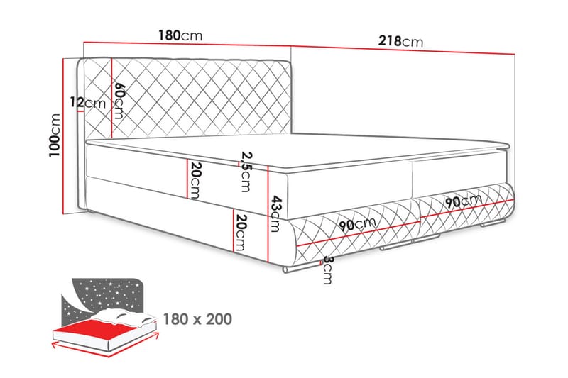 Kontinentalseng 181x215 cm | - Møbler - Senge - Kontinentalsenge