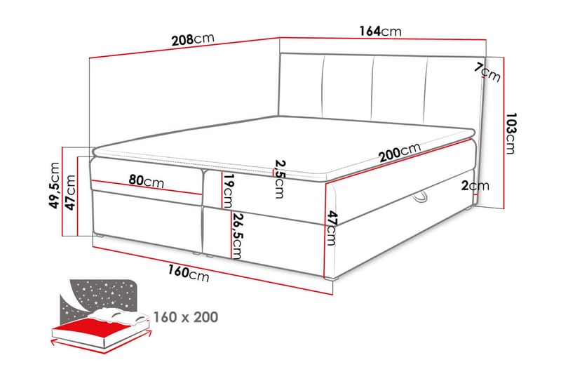 Laggano Kontinentalseng 160x200 cm + Topmadras - Sort - Møbler - Senge - Kontinentalsenge