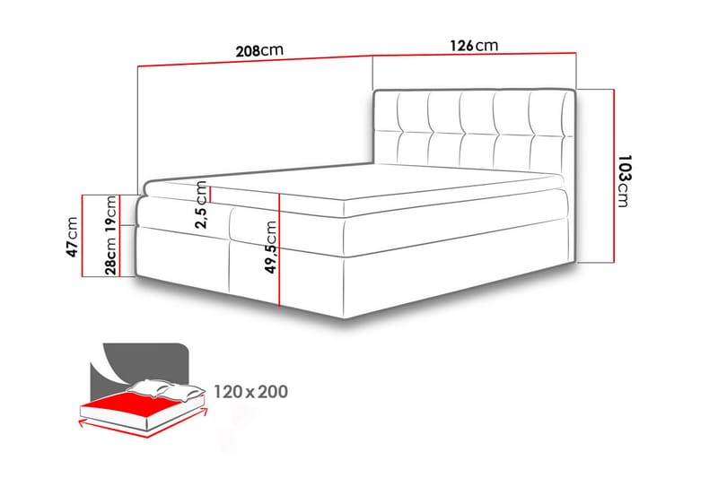 Rico Kontinentalseng 120x208 cm - Hvid - Møbler - Senge - Kontinentalsenge