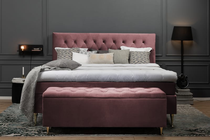 Royal Velvet Komplett Sengpakke 210x210 cm - Lyserød med Høje Rosében - Møbler - Senge - Komplet sengepakke