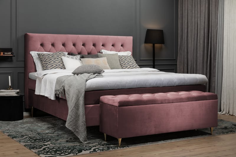 Royal Velvet Komplett Sengpakke 210x210 cm - Lyserød med Høje Rosében - Møbler - Senge - Komplet sengepakke