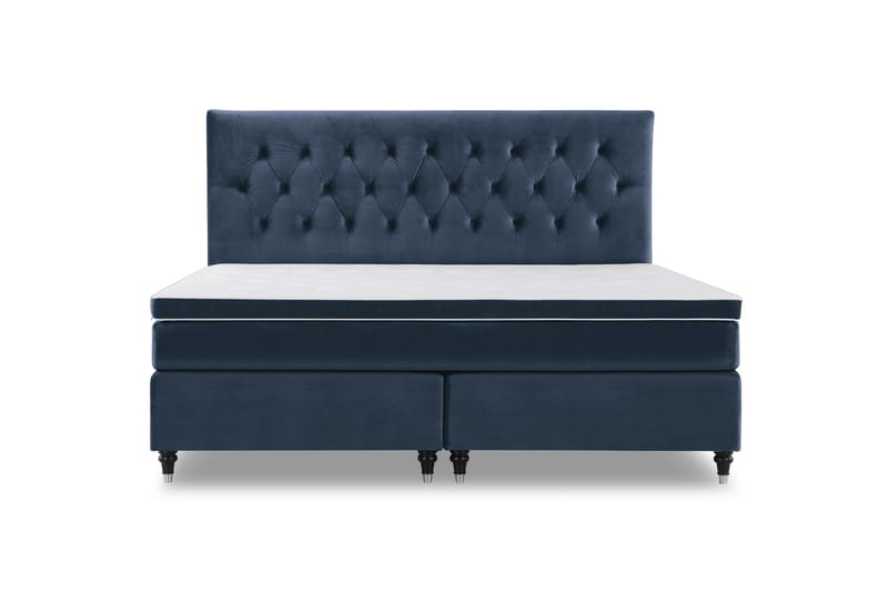 Royal Velvet Komplett Sengpakke 210x210 cm - Mørkeblå med Formede Ben - Møbler - Senge - Komplet sengepakke