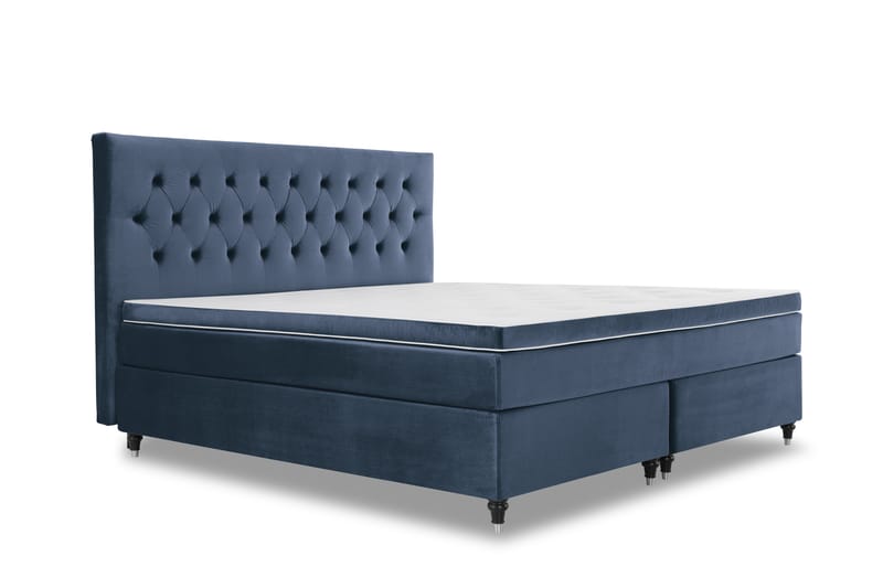 Royal Velvet Komplett Sengpakke 210x210 cm - Mørkeblå med Formede Ben - Møbler - Senge - Komplet sengepakke