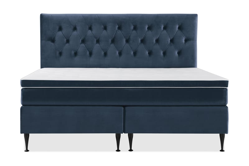 Royal Velvet Komplett Sengpakke 210x210 cm - Mørkeblå med Høje Sorte Ben - Møbler - Senge - Komplet sengepakke