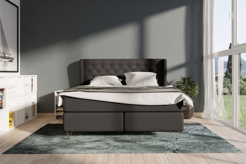 Select No 4 Komplet Sengepakke 180x200 Fast - Mørkegrå/Metal V-form - Komplet sengepakke - Kontinentalsenge - Dobbeltsenge