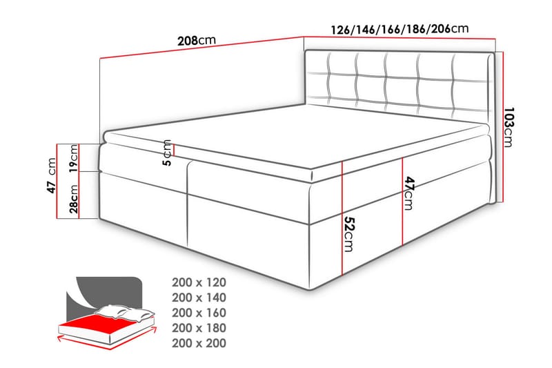 Skaftå kontinentalseng 140x200 - Sort / Grå / Hvid - Møbler - Senge - Kontinentalsenge