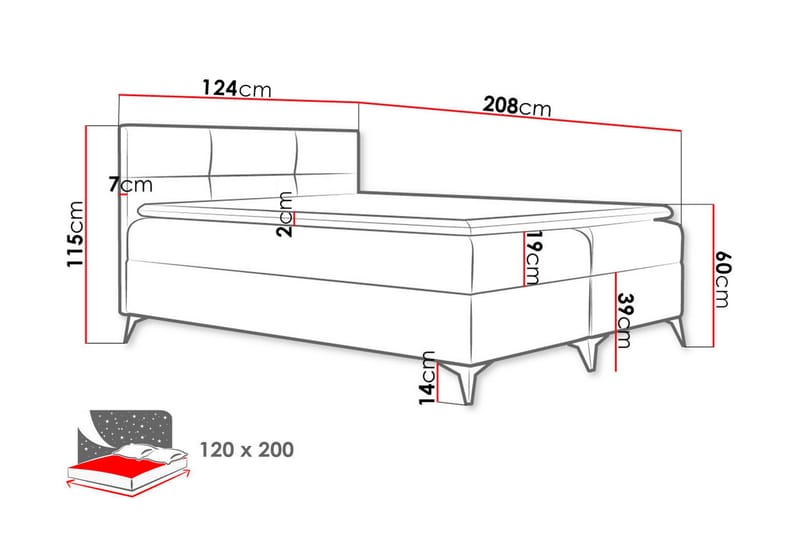 Leckersbo Sengepakke Kontinentalseng 120x200 cm - Sort - Møbler - Senge - Komplet sengepakke