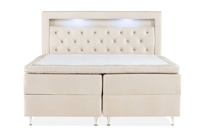 Alessia Opbevaringsseng med LED-belysning 160x200 - Beige - Møbler - Senge - Seng med opbevaring