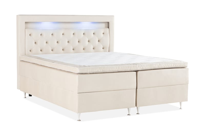 Alessia Opbevaringsseng med LED-belysning 160x200 - Beige - Møbler - Senge - Seng med opbevaring