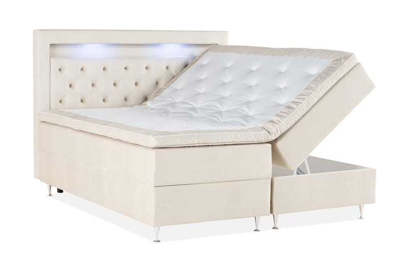 Alessia Opbevaringsseng med LED-belysning 160x200 - Beige - Møbler - Senge - Seng med opbevaring