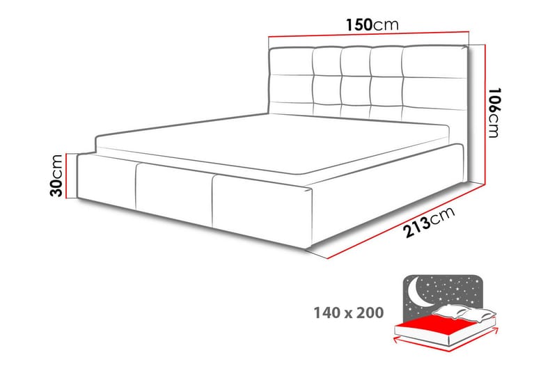 Nieres Opbevaringsseng 140x200 cm - Grå - Møbler - Senge - Seng med opbevaring