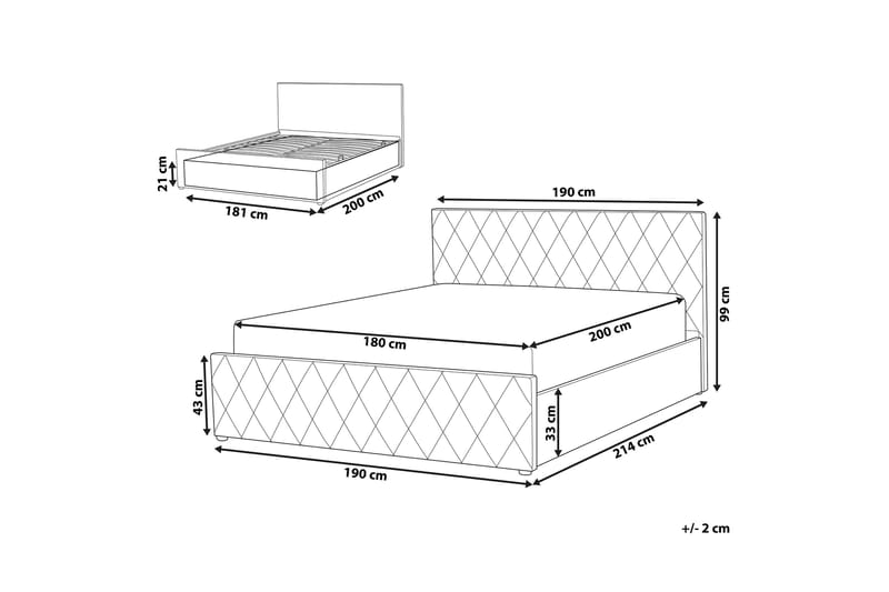 Rochefort Opbevaringsseng 180x200 cm - Velour/Grå - Møbler - Senge - Seng med opbevaring