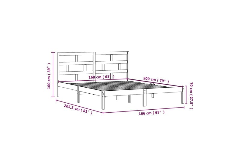 sengeramme 160x200 cm massivt fyrretræ - Brun - Møbler - Senge - Sengeramme & sengestel